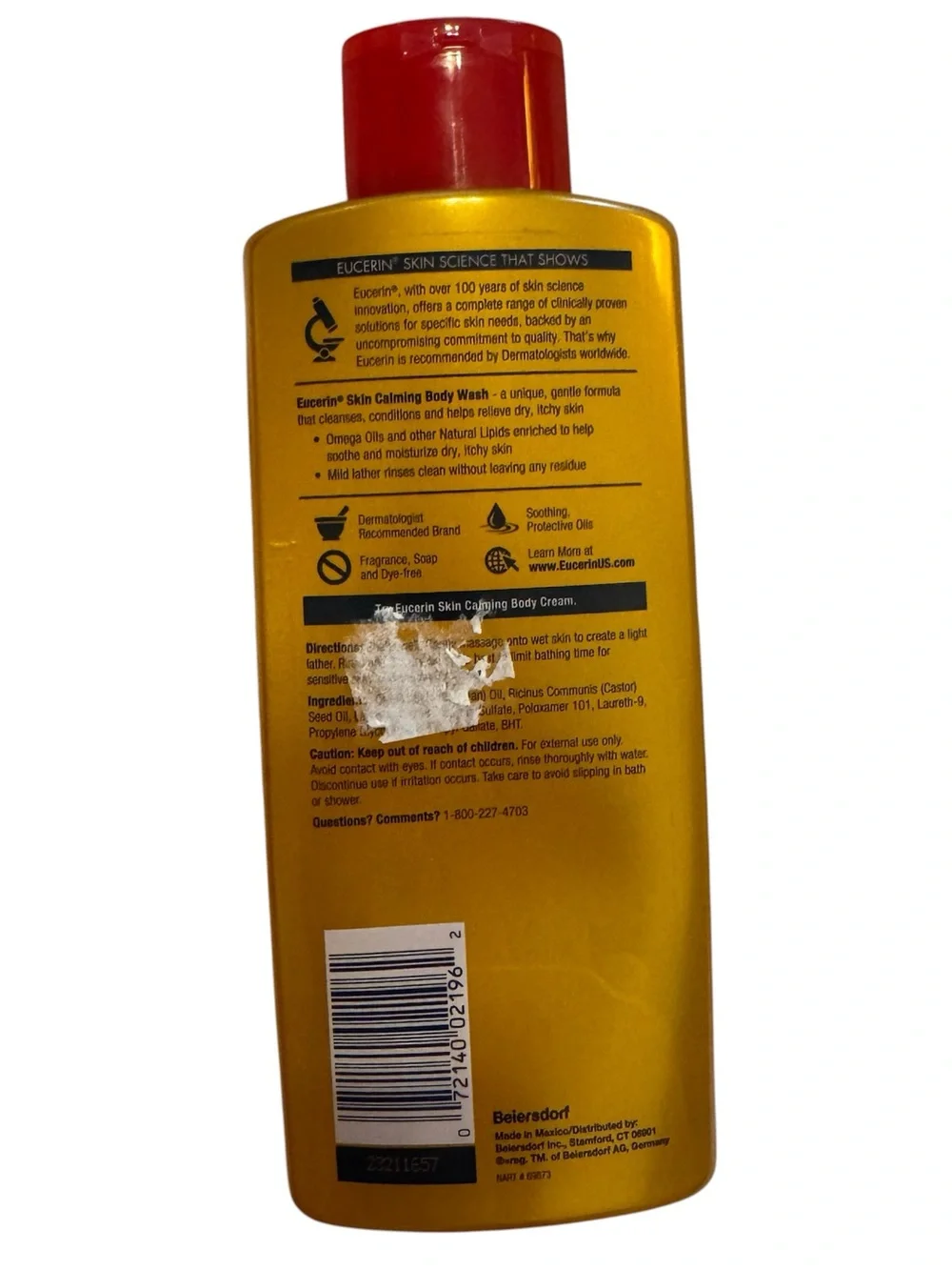 Eucerin Skin Calming Body Wash BIG BOTTLE 16.9 Fl Oz/500 ml